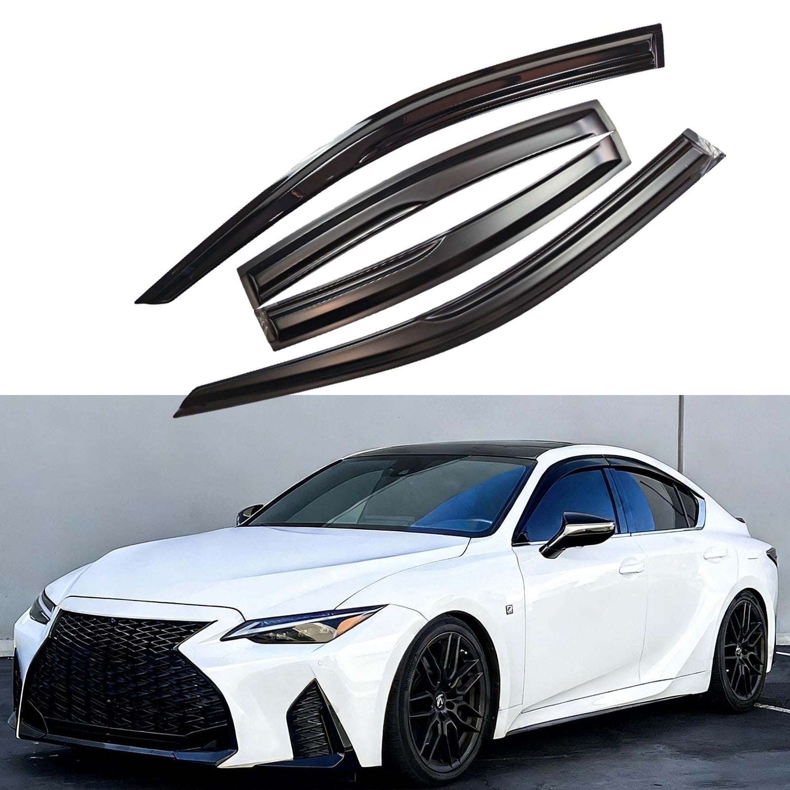 FOR 2021-2025 LEXUS IS300 IS350 PREMIUM BLACK TRIM WINDOW VISOR RAIN GUARD US