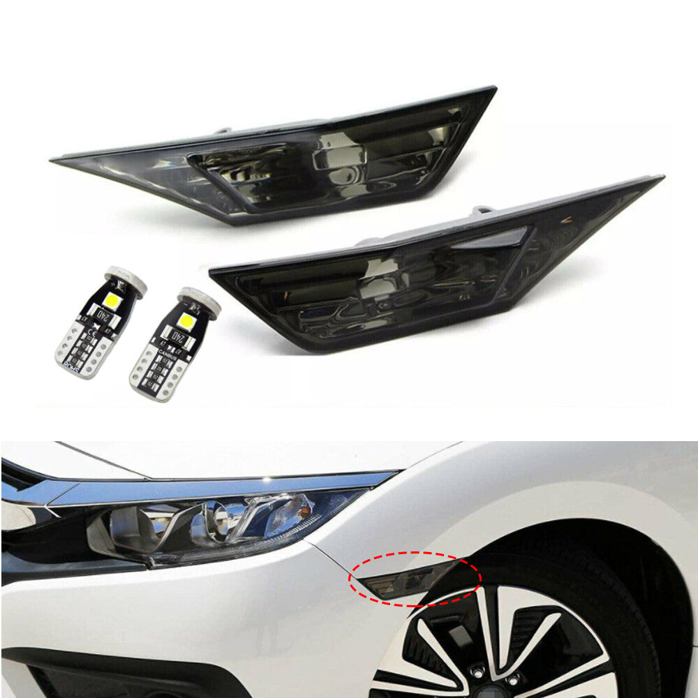 Smoke Front Bumper Side Marker Lights w/ led bulbs For 2016-2021 Honda Civic