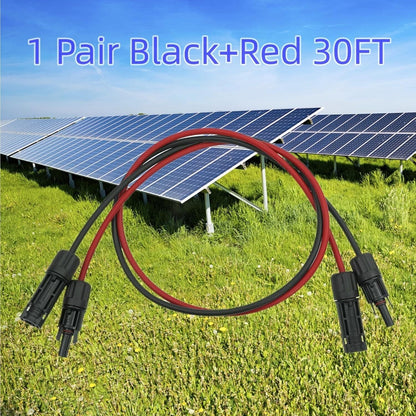 12AWG 30 feet Black + 30 feet Red Solar Panel Extension Cable and Connectors