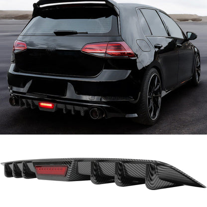 For VW Golf GTI MK6 MK7 Carbon Fiber Rear Bumper Diffuser LED Brake Light