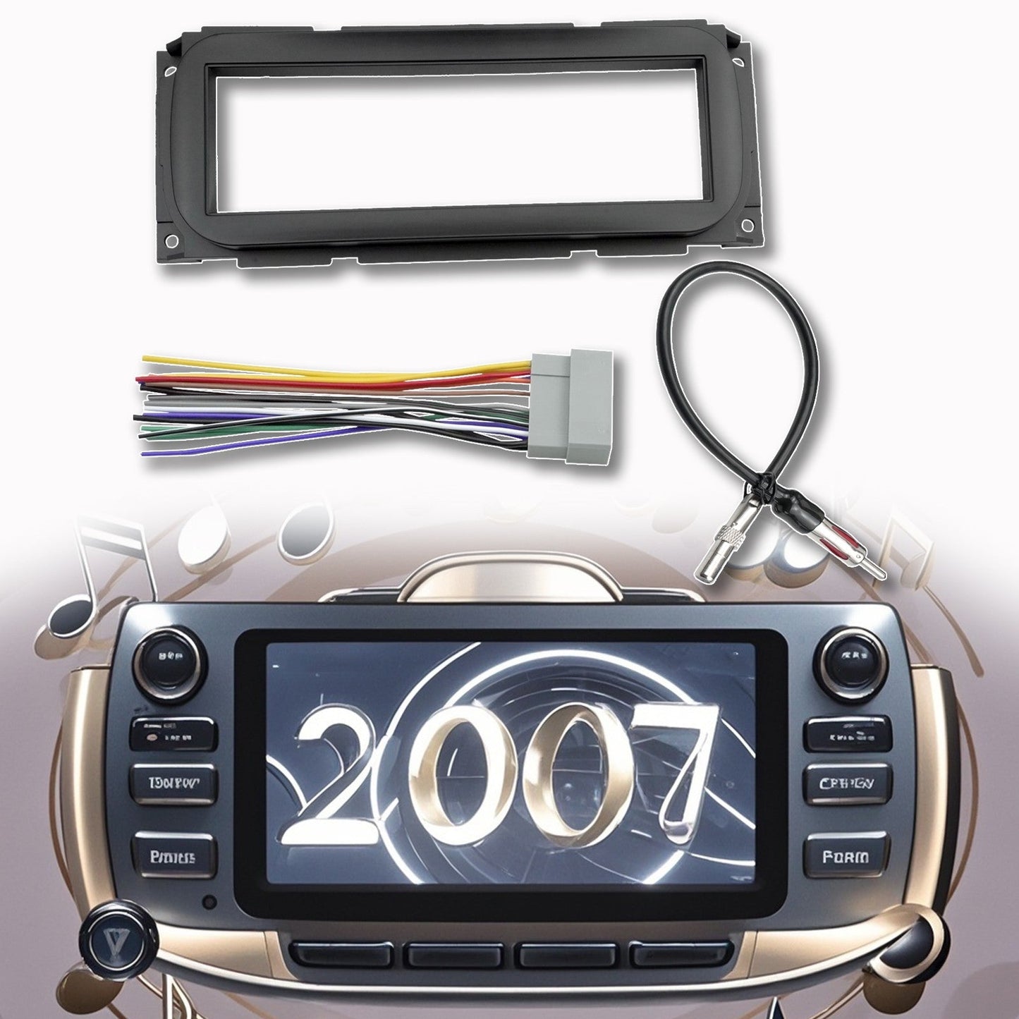 Single DIN Radio Dash Kit W/Radio Wiring Antenna Adapter For 2002-2007 Chrysler