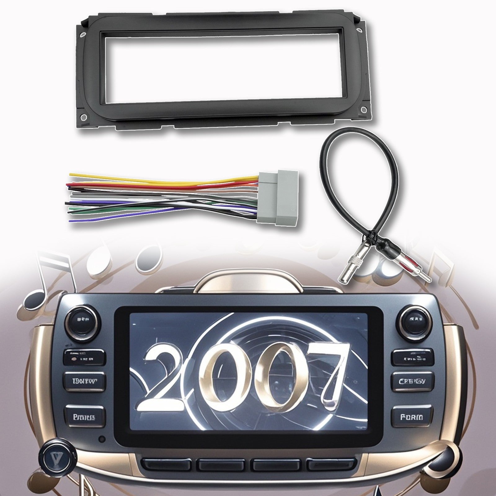 Single DIN Radio Dash Kit W/Radio Wiring Antenna Adapter For 2002-2007 Chrysler