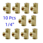 10Pcs-1/4 NPT Female Thread Brass Pipe Fitting Tee Hose Connector 1/4" 3 Ways