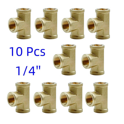 10Pcs-1/4 NPT Female Thread Brass Pipe Fitting Tee Hose Connector 1/4" 3 Ways