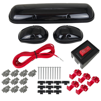 For Truck SUV Smoked Lens 3pc Cab Roof Marker Running Lights w/Amber LED Lamps