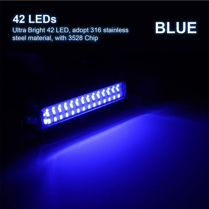 2x 42 LED Blue 316 Stainless Steel Underwater Boat Marine Transom Lights