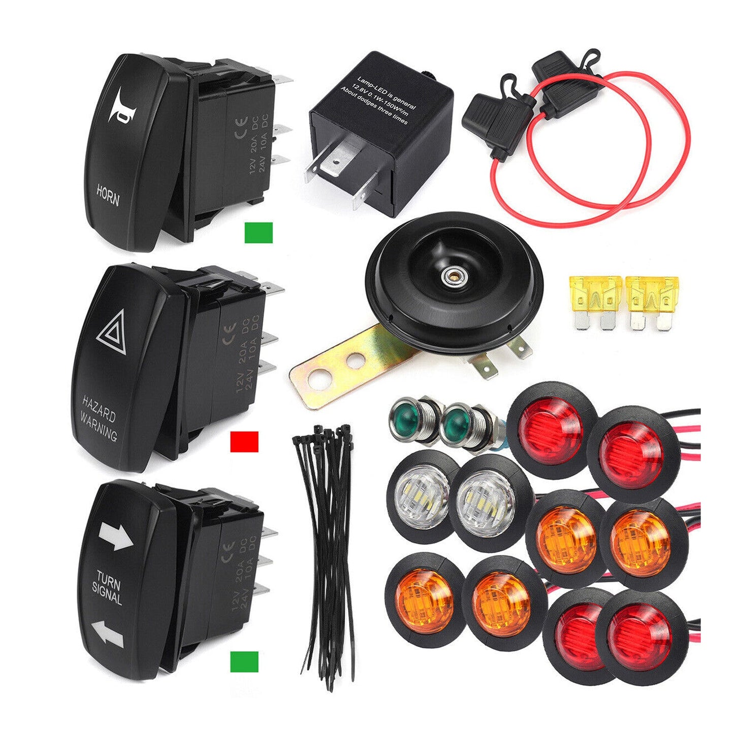 For UTV SXS ATV Rocker Switch Turn Signal Kit Street Led Light Horn Hazard Set