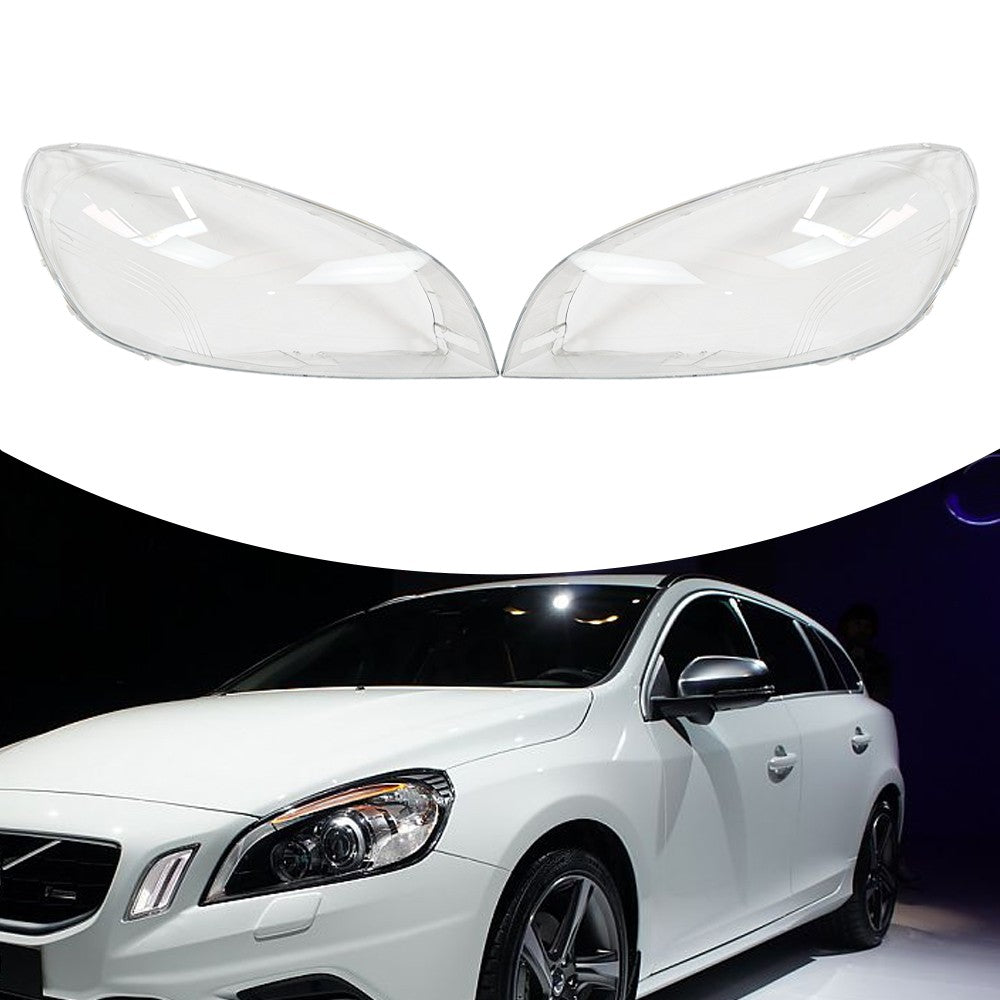 A Pair Front Headlight Lens Shell+Sealant Glue For Volvo S60 V60 2011-12-2013