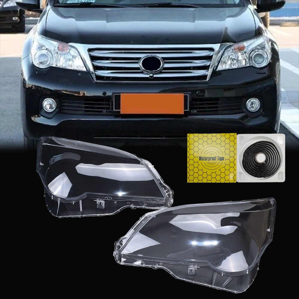 For Lexus GX460 2010-2013 A Pair Left & Right Headlight Lens Cover+Sealant Glue
