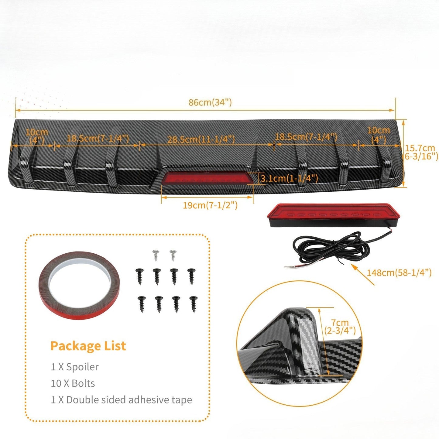 For Infiniti G35 G37 Sedan Carbon Rear Bumper Diffuser Spoiler w/ LED Tail Light