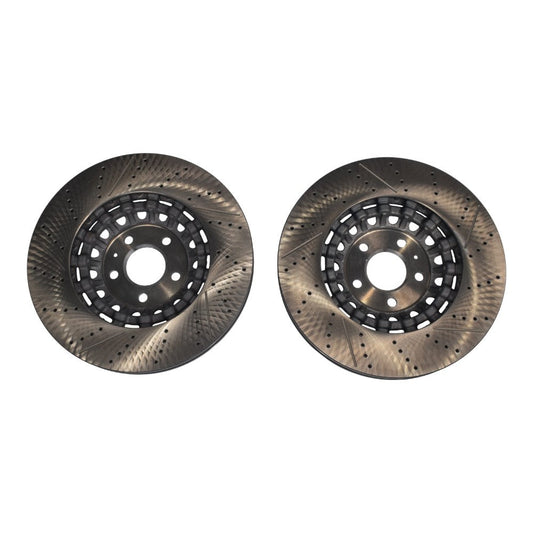 New Pair Set of 2 Front 375mm Drilled Brake Disc Rotors for 2018-2023 Audi RS5