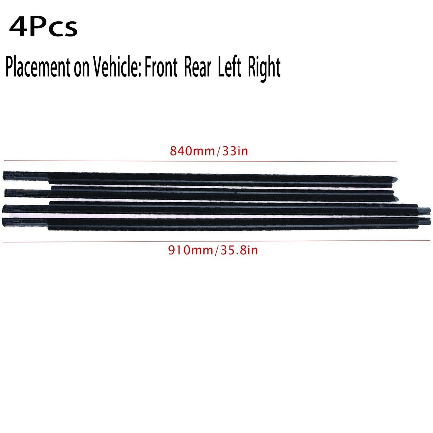 Left Right Front Rear Door Outer Belt Weatherstrip 4Pcs for Dodge Ram 1500 5500