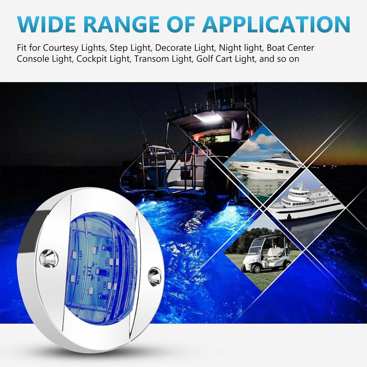 4X Round Marine Boat LED Courtesy For Cabin Deck Stern Navigatioin Light Blue