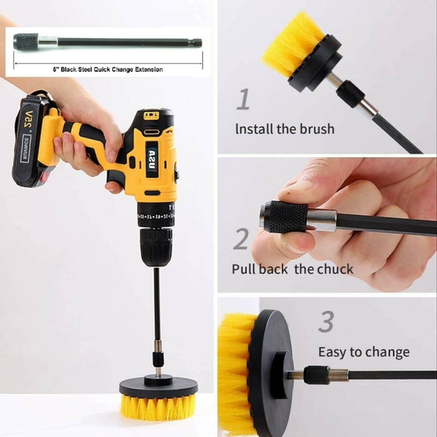 4x Car Detailing For Drill Brush Wheel Tire Rim Scrub Brush Wheel Cleaning Brush