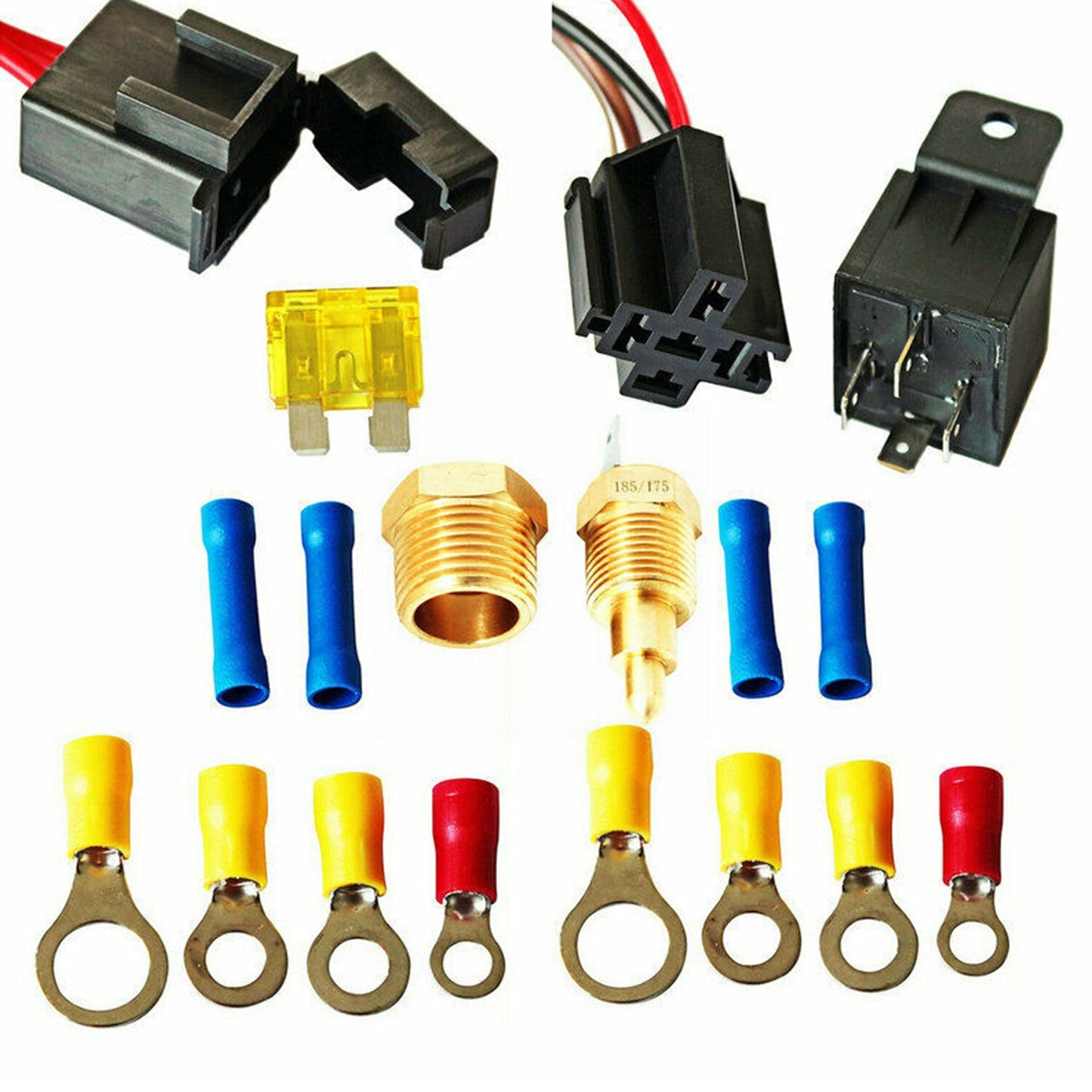 For 12V 40Amp 175°-185° Thermostat Dual Electric Cooling Fan Wiring Relay Sensor