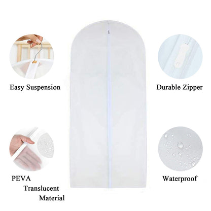 5Pcs Garment Bag Travel Suit Dress Storage Clear Cover Full Zipper Coat Carrier