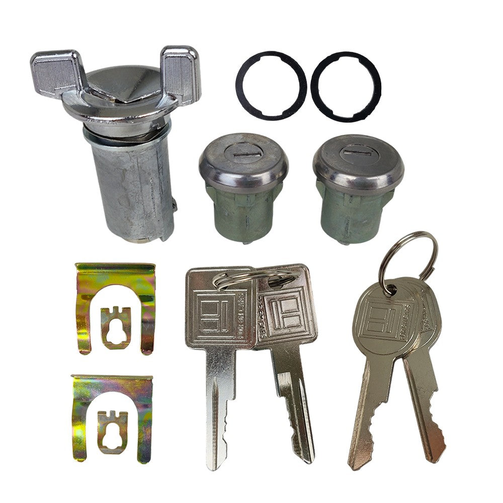 For GM 701398 Chrome Ignition Key Switch Cylinder & Door Lock Pair Set W/ Keys