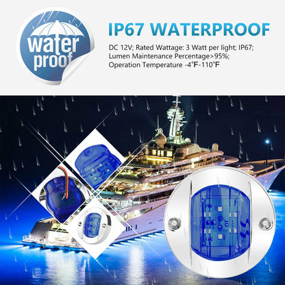 4X Round Marine Boat LED Courtesy For Cabin Deck Stern Navigatioin Light Blue