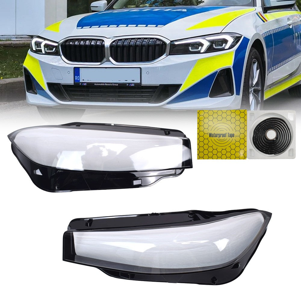 For BMW 3-Series G20 G28 2023-2024 Pair Front Headlight Cover Clear+Sealant Glue