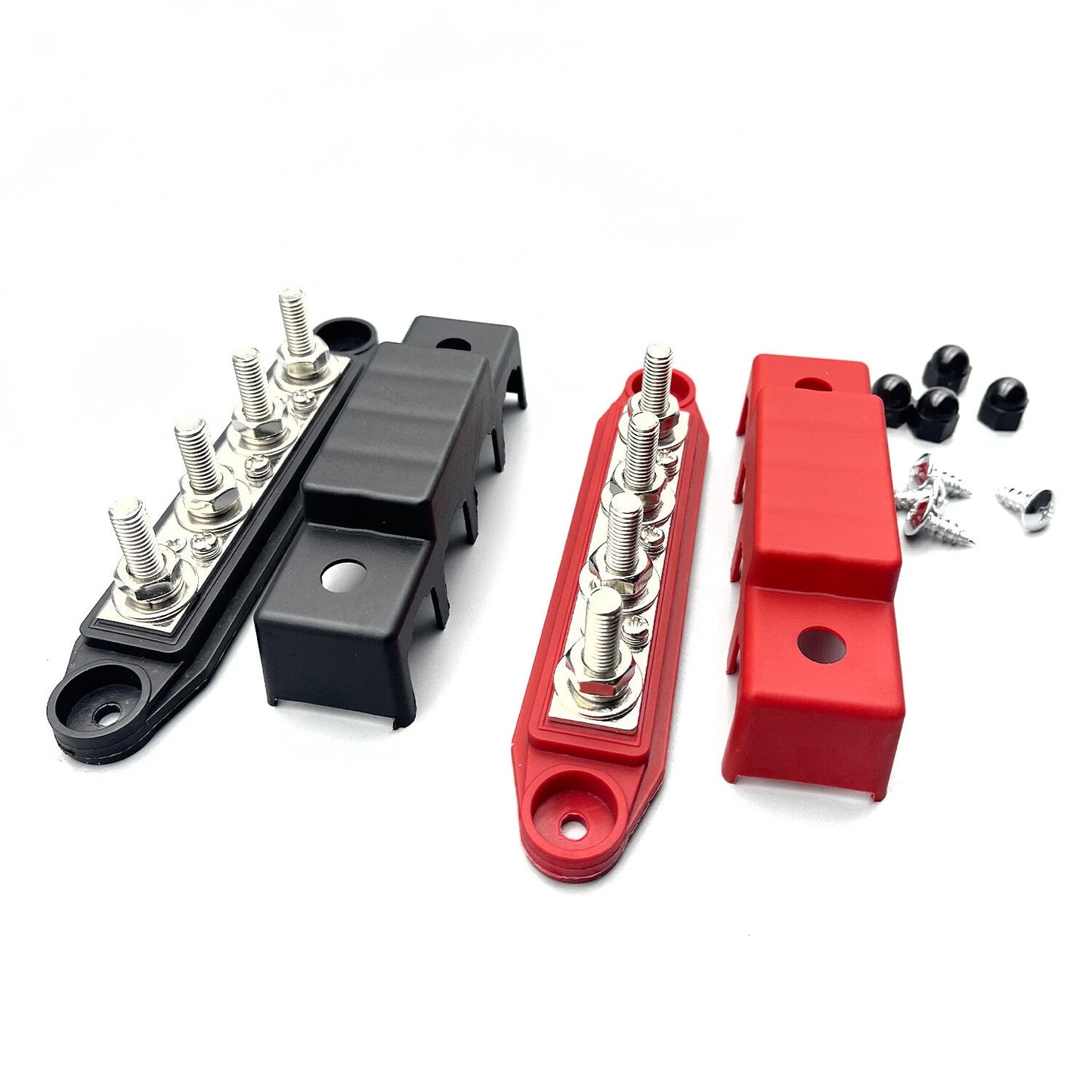 New Red & Black 5/16" 4 Stud Power Distribution Block -BUSBAR- With Cover