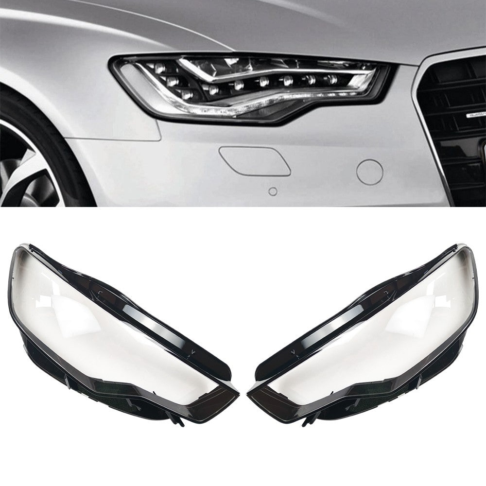 Left&Right Clear Headlight Headlamp Lens Covers For Audi A6 C7 2011-2015