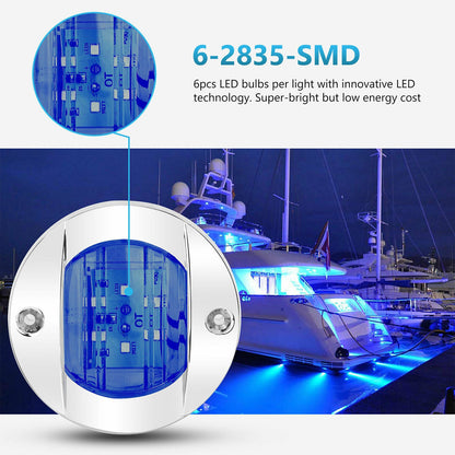 4X Round Marine Boat LED Courtesy For Cabin Deck Stern Navigatioin Light Blue