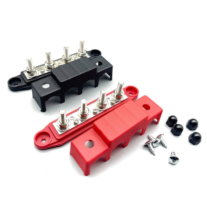 New Red & Black 5/16" 4 Stud Power Distribution Block -BUSBAR- With Cover