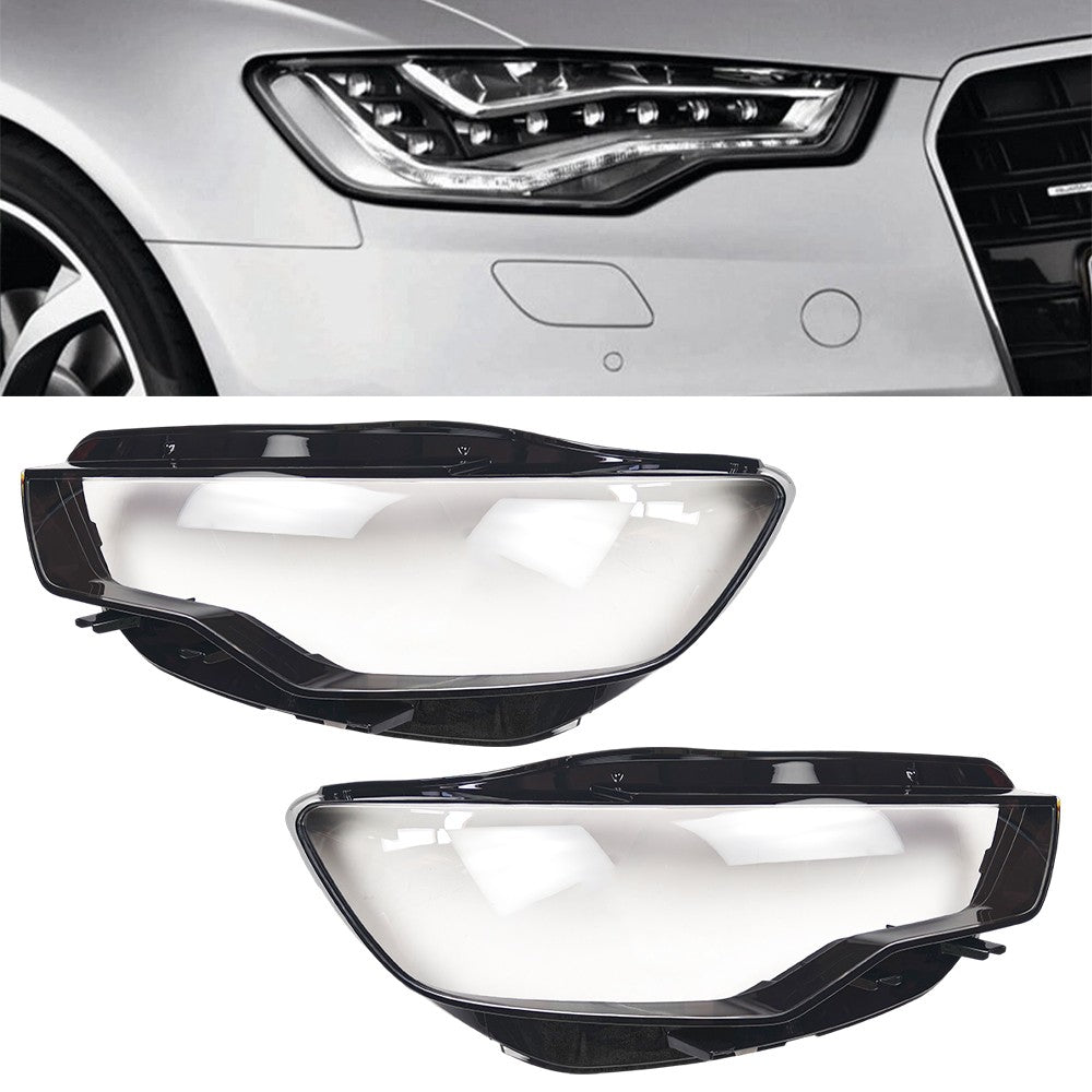 Left&Right Clear Headlight Headlamp Lens Covers For Audi A6 C7 2011-2015