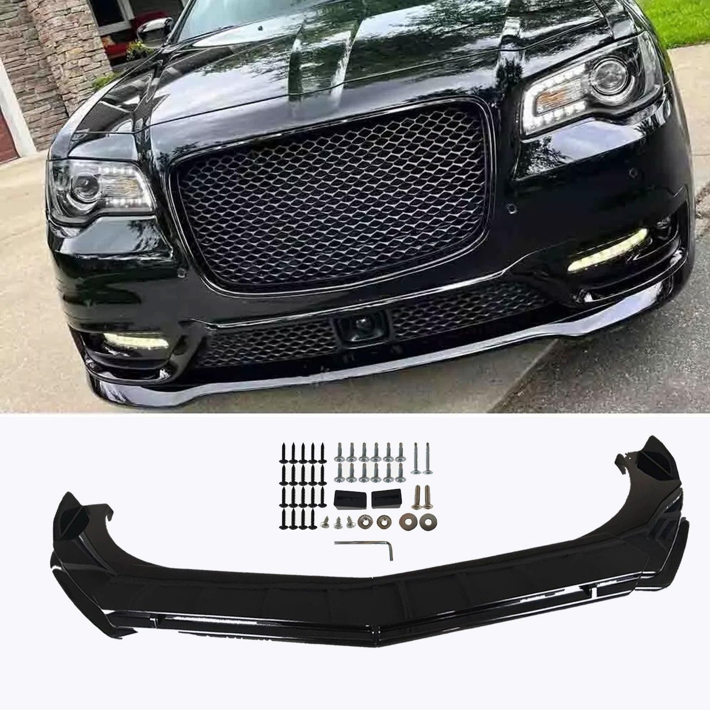 For Chrysler 300 2006-2019 Front Bumper Lip Splitter Spoiler Chin Kit Gloss Blk