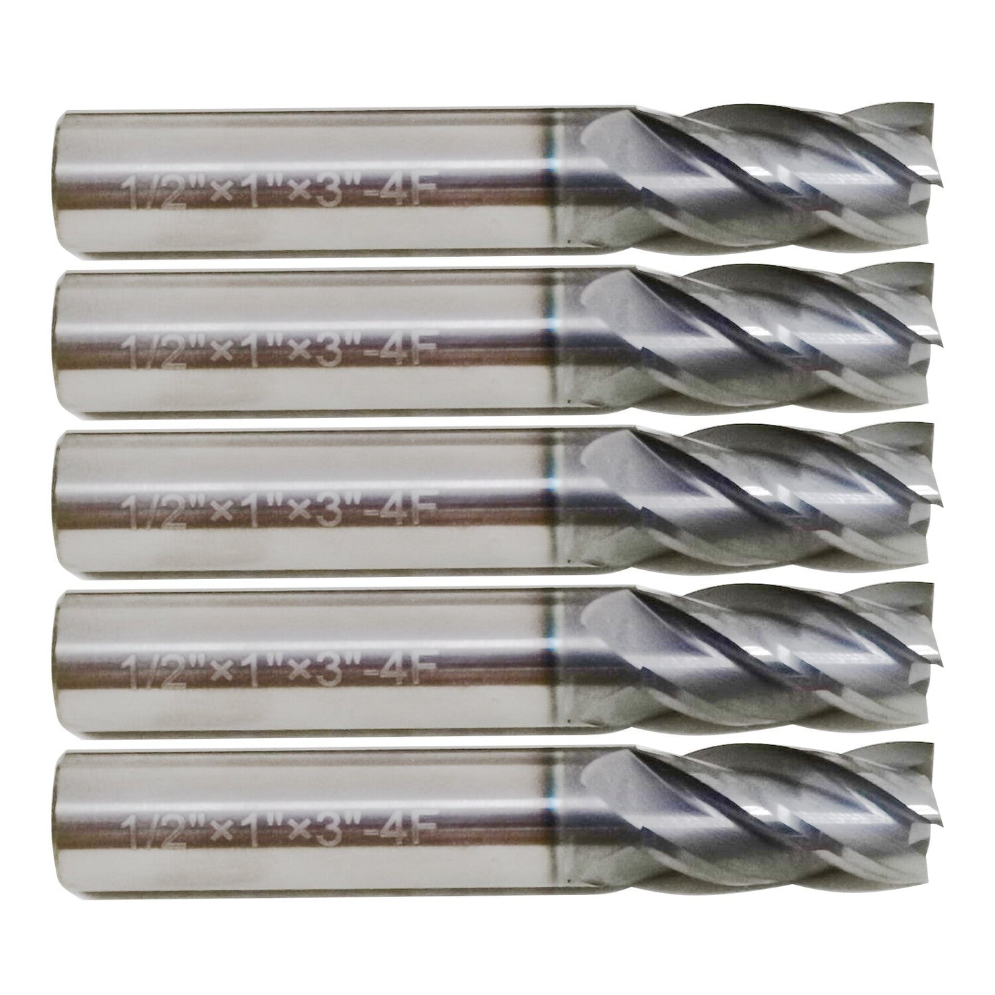5 PCS 1/2 Inch 4 Flute Carbide End Mill Regular Length TiALN Coated