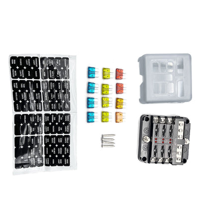 6Way Car Boot Power Distribution 12/24V Blade Fuse Holder Box Block Panel Board