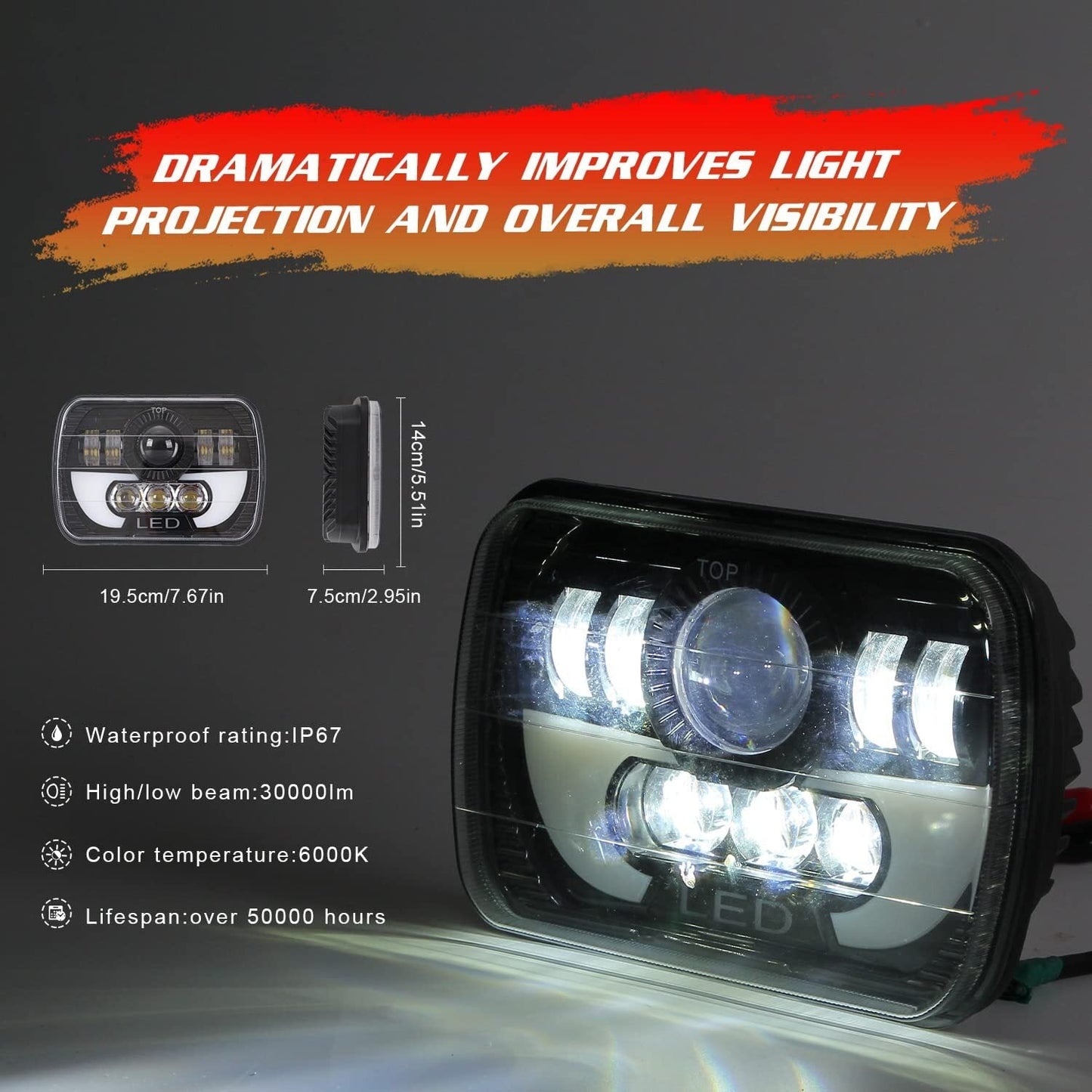 Headlamp Projector Kit High/Low Sealed Beam w/DRL Super Bright 12000lm