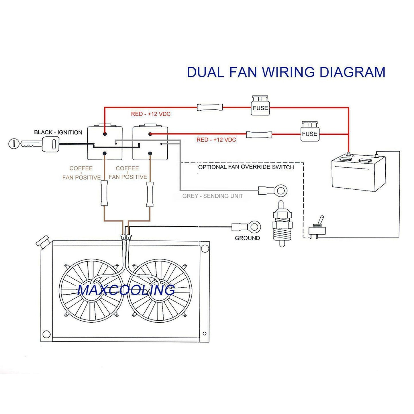 For 12V 40Amp 175°-185° Thermostat Dual Electric Cooling Fan Wiring Relay Sensor