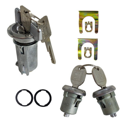 For GM 701398 Chrome Ignition Key Switch Cylinder & Door Lock Pair Set W/ Keys
