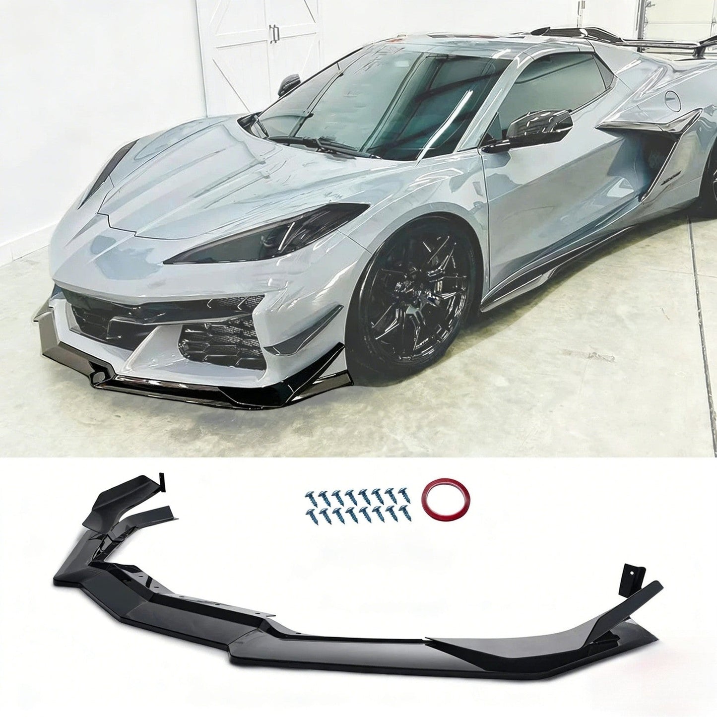 For Corvette C8 Z51 STG 2020-2024 Gloss Black Front Bumper Lip Splitter