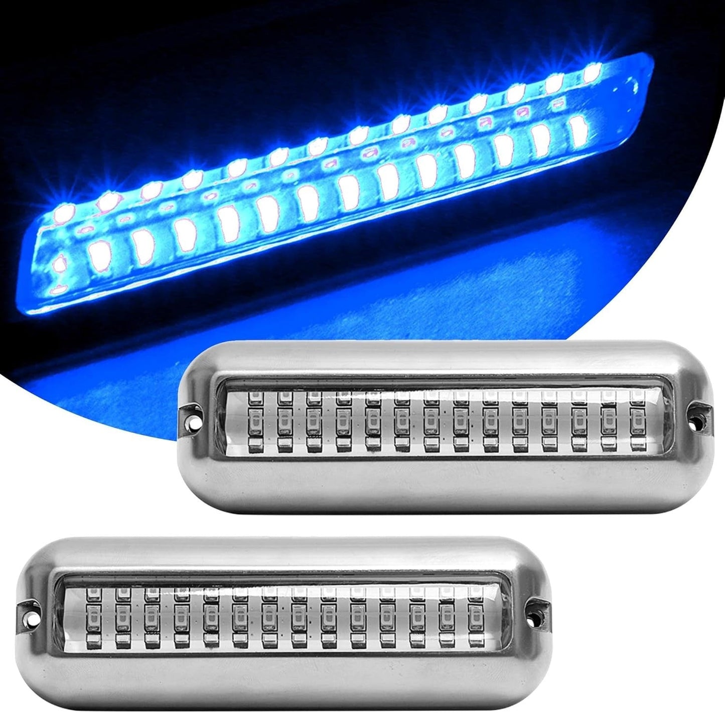 2x 42 LED Blue 316 Stainless Steel Underwater Boat Marine Transom Lights