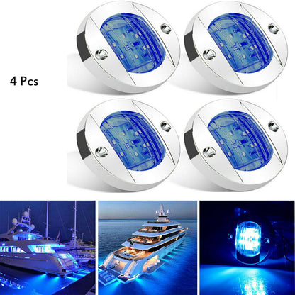 4X Round Marine Boat LED Courtesy For Cabin Deck Stern Navigatioin Light Blue