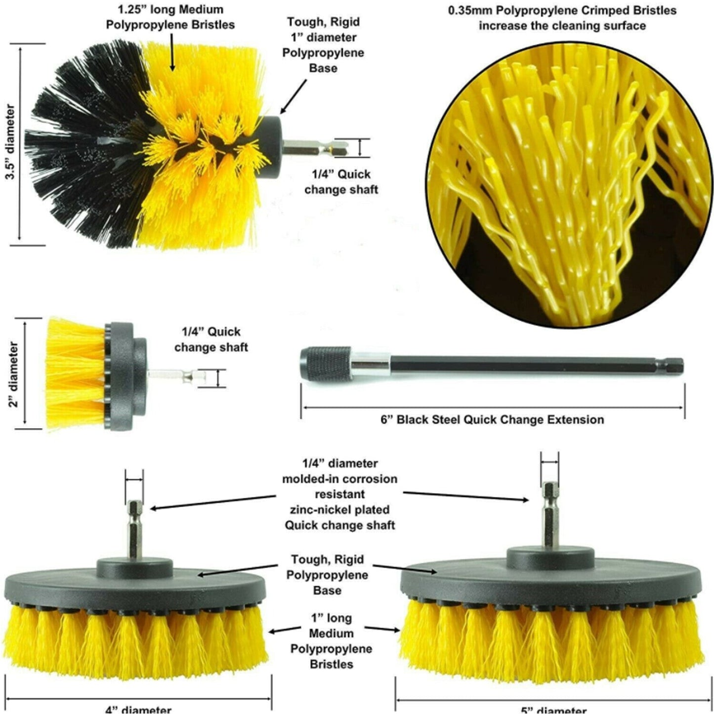 4x Car Detailing For Drill Brush Wheel Tire Rim Scrub Brush Wheel Cleaning Brush