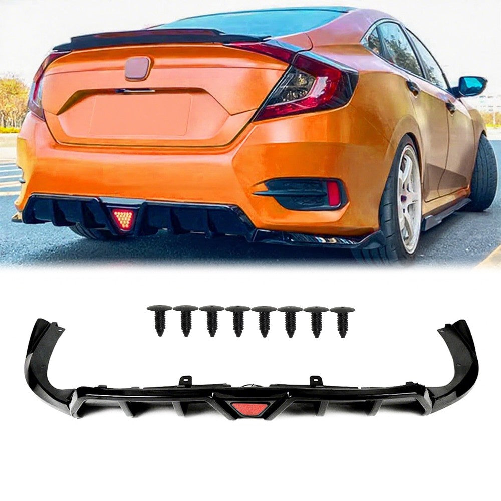 For 2016-21 Civic Sedan  Gloss Black DIffuser Kit W/ LED Light
