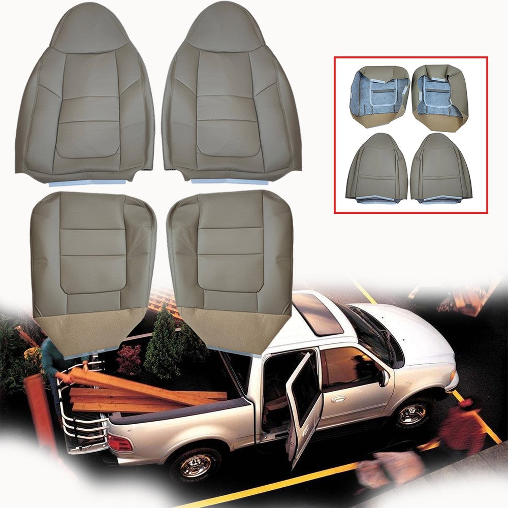 Front Both Side Bottom Top Leather Seat Cover TAN For 2001 Ford F250 F350 Lariat