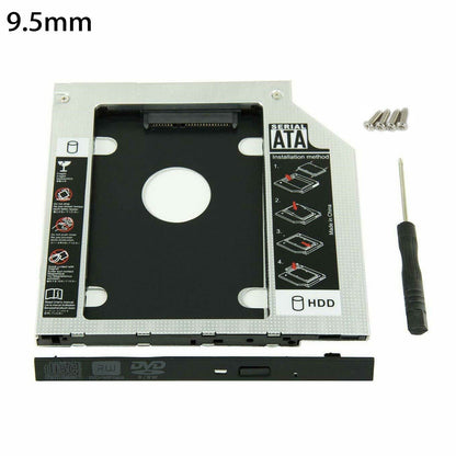 CD DVD ROM Optical Bay 9 5mm Universal SATA 2nd HDD SSD Hard Drive Caddy