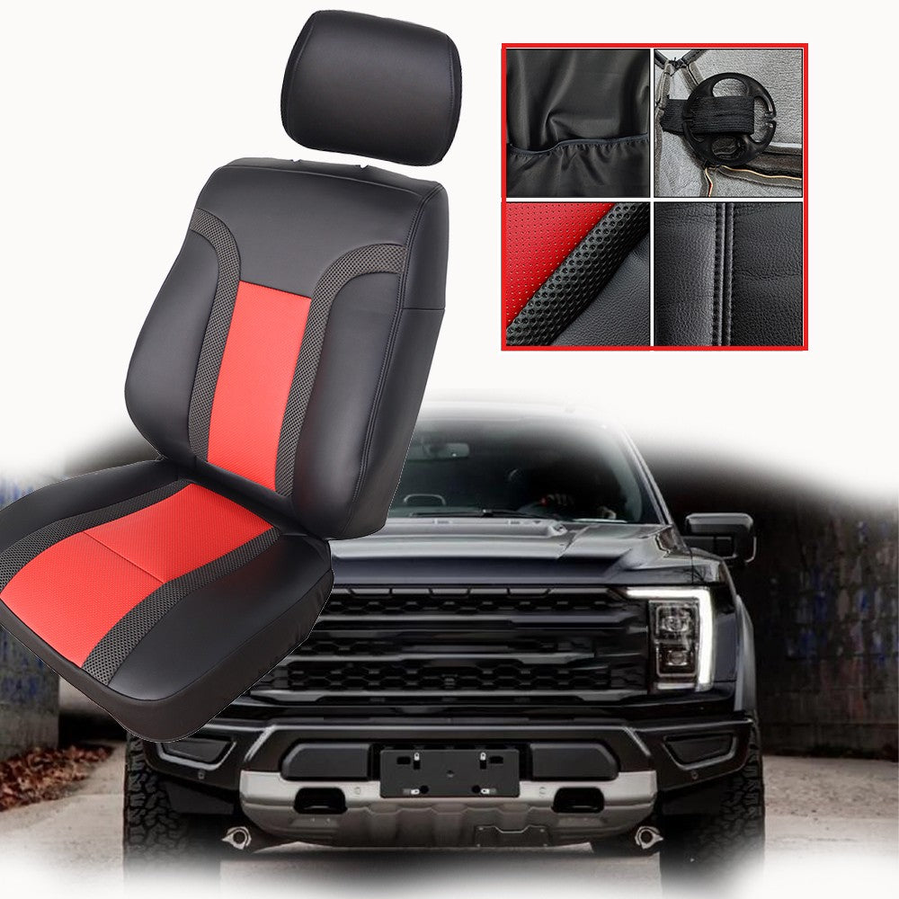 Driver Leather Seat Cover Black & Red Syn.For Ford F150 Raptor SVT 2010 - 2014