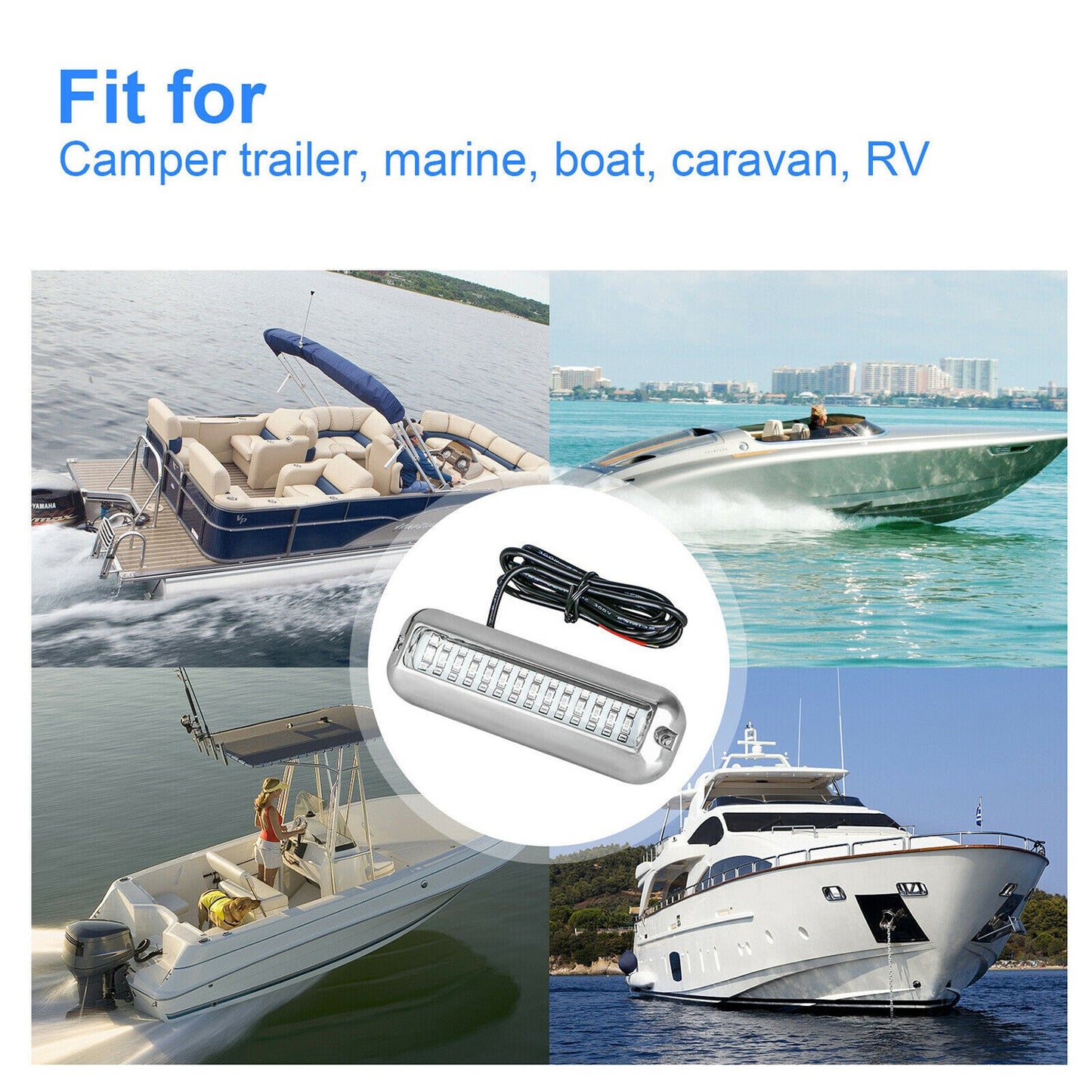 2x 42 LED Blue 316 Stainless Steel Underwater Boat Marine Transom Lights