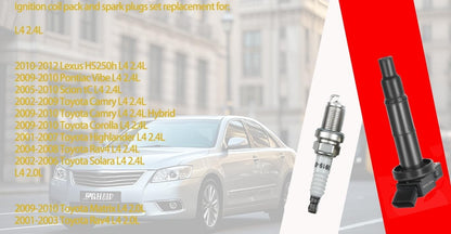 Ignition Coil Pack & Spark Plugs UF333 for 2.4L 02-10 Toyota Camry 01-08 Rav4
