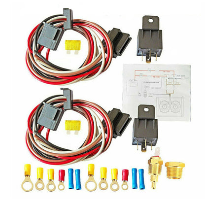 For 12V 40Amp 175°-185° Thermostat Dual Electric Cooling Fan Wiring Relay Sensor