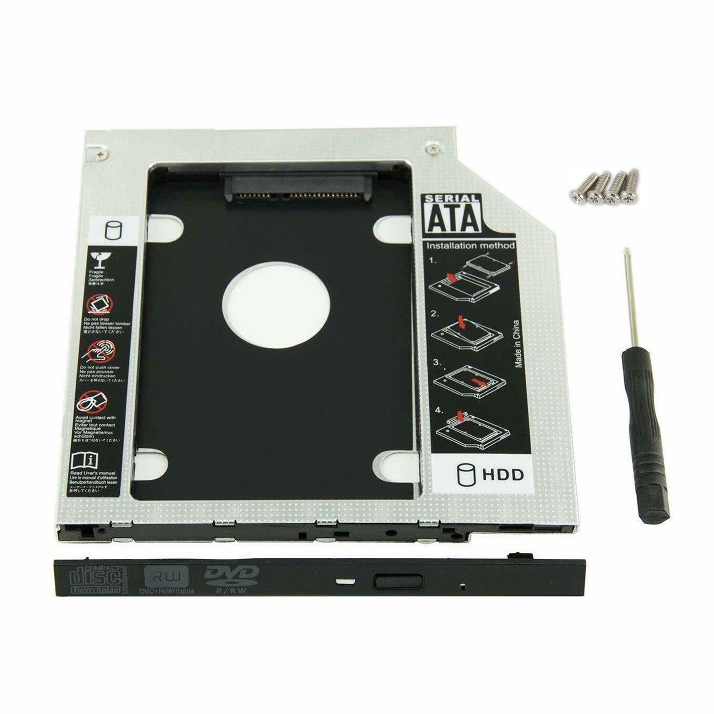9.5mm Universal For SATA 2nd HDD SSD Hard Drive Caddy CD/DVD-ROM Optical Bay US