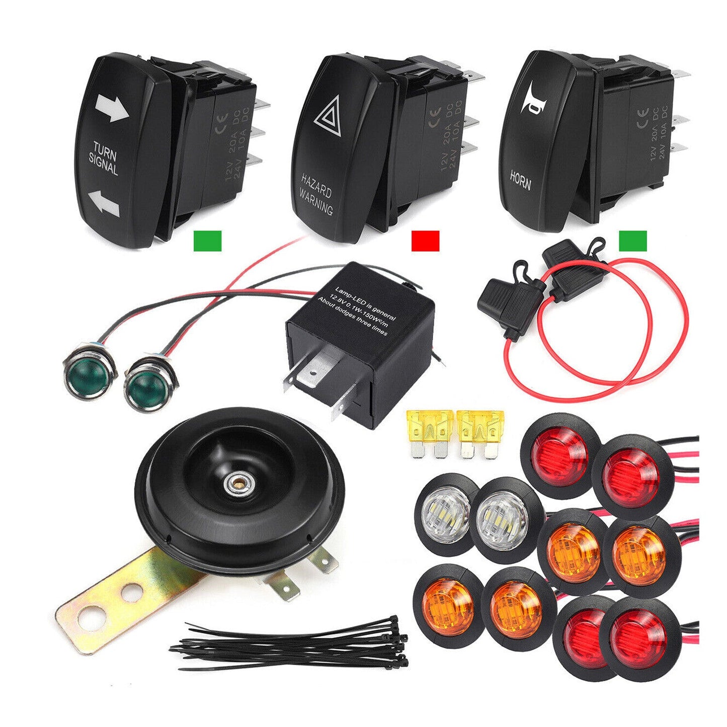 For UTV SXS ATV Rocker Switch Turn Signal Kit Street Led Light Horn Hazard Set