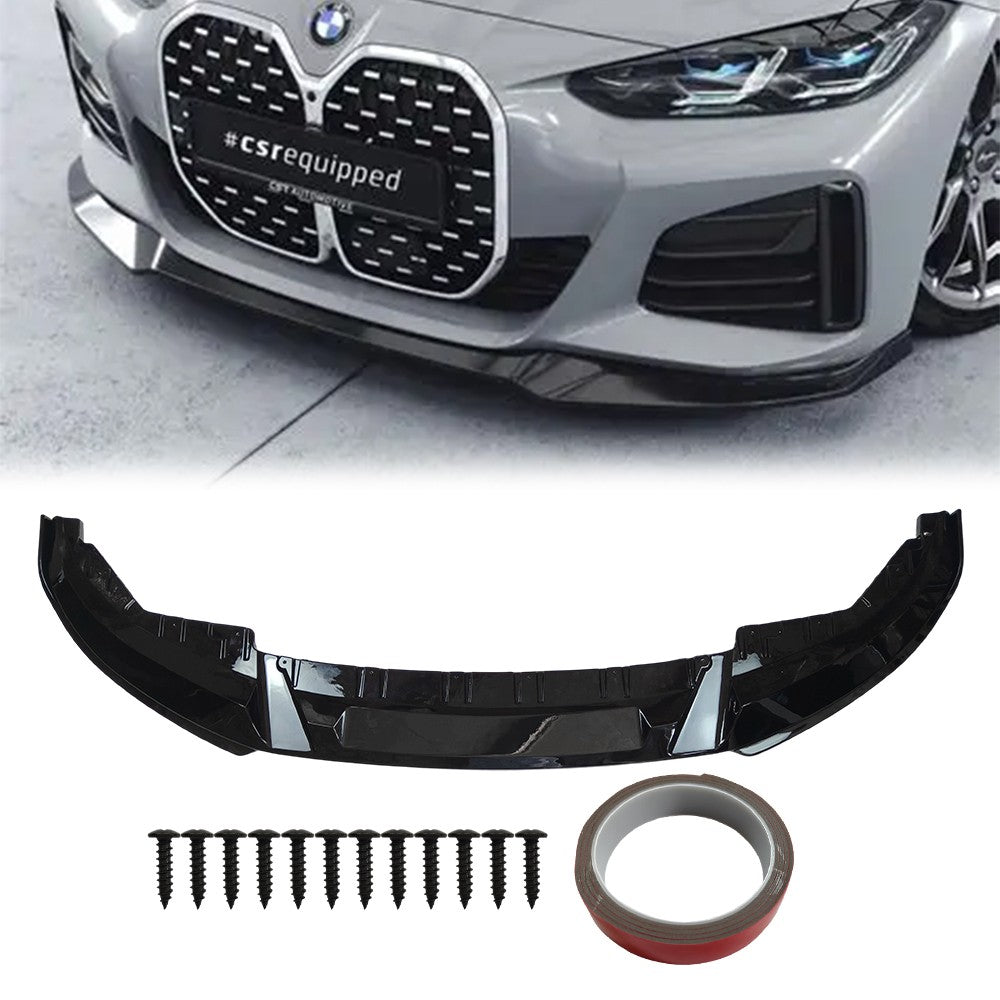 FOR 21-25 BMW G26 M440i i4 M50 GRAN COUPE 3D STYLE GLOSS BLACK FRONT BUMPER LIP