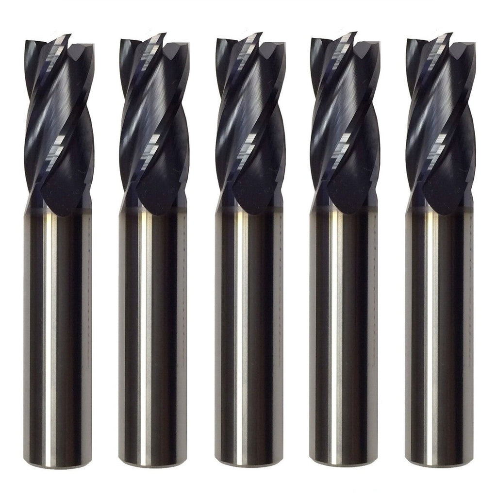 5 PCS 1/2 Inch 4 Flute Carbide End Mill Regular Length TiALN Coated