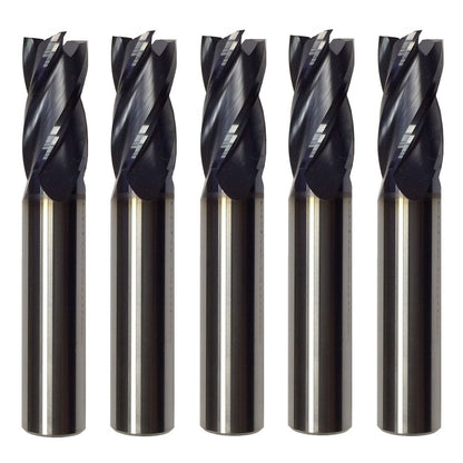 5 PCS 1/2 Inch 4 Flute Carbide End Mill Regular Length TiALN Coated